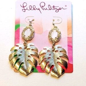 NEW- Lilly Pulitzer Mother of Pearl Monstera Leaf Earrings